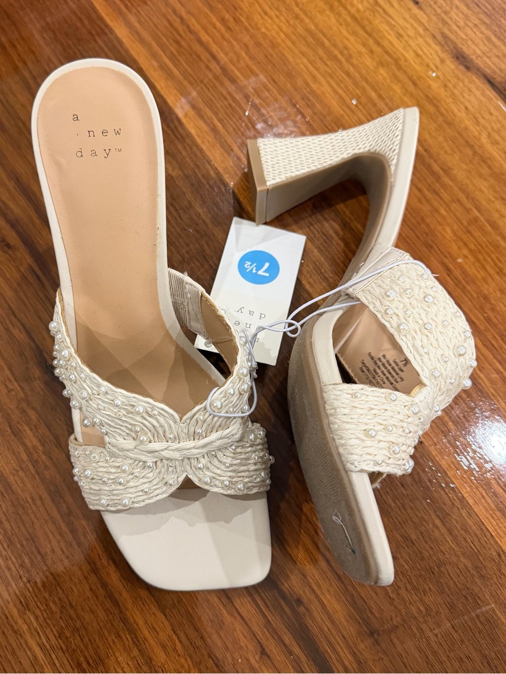 a new day ivory woven pearl embellished heels